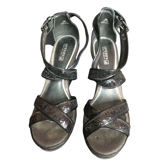 Sperry Top-Sider Harbordale Glitter Crisscross Strap Wedge Heels Sandals Size 9M - Picture 3 of 11